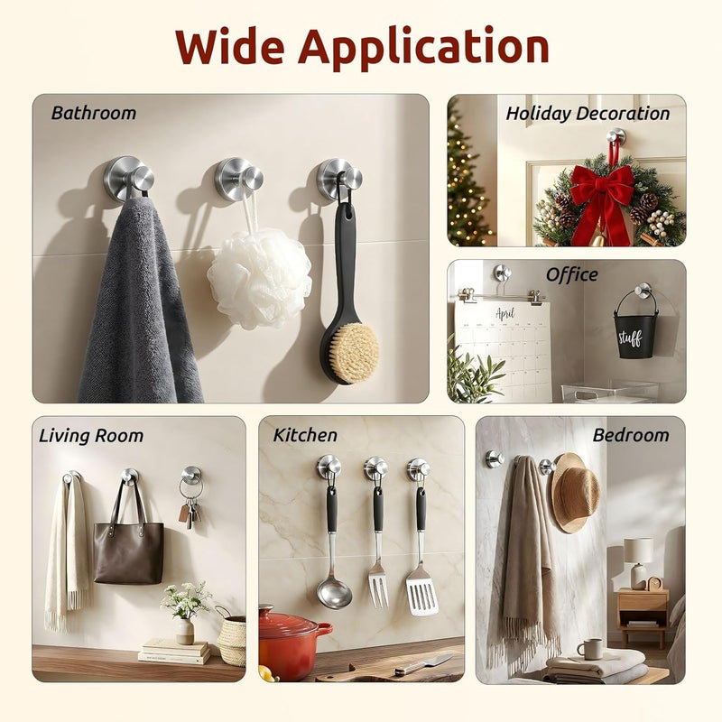 awrose 4 Packs Suction Cup Hooks for Shower, Heavy-Duty Wreath Hangers for Front Door, No Drill Glass Door Shower Suction Hooks No Damage for Walls Bathroom Kitchen Window Mirror Tile Towel Coat Robe Loofah - Image 5